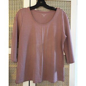 EILEEN FISHER Top XS Organic Cotton Interlock Jersey Scoop Neck 3/4 Sleeve Pink